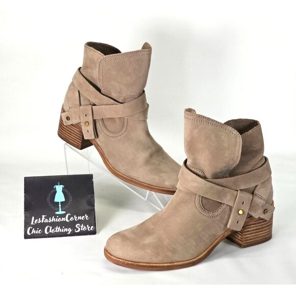 UGG Elora Sahara Women's Taupe Suede Leather Ankle Boots Heel Size 7.5 217 - Picture 8 of 16